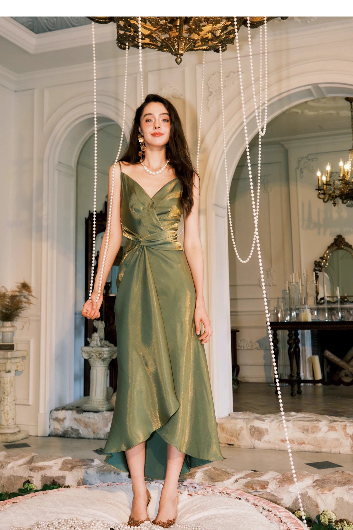Classy Sheath Spaghetti Strap Green For Women Girls Teens Prom Dresses N2178