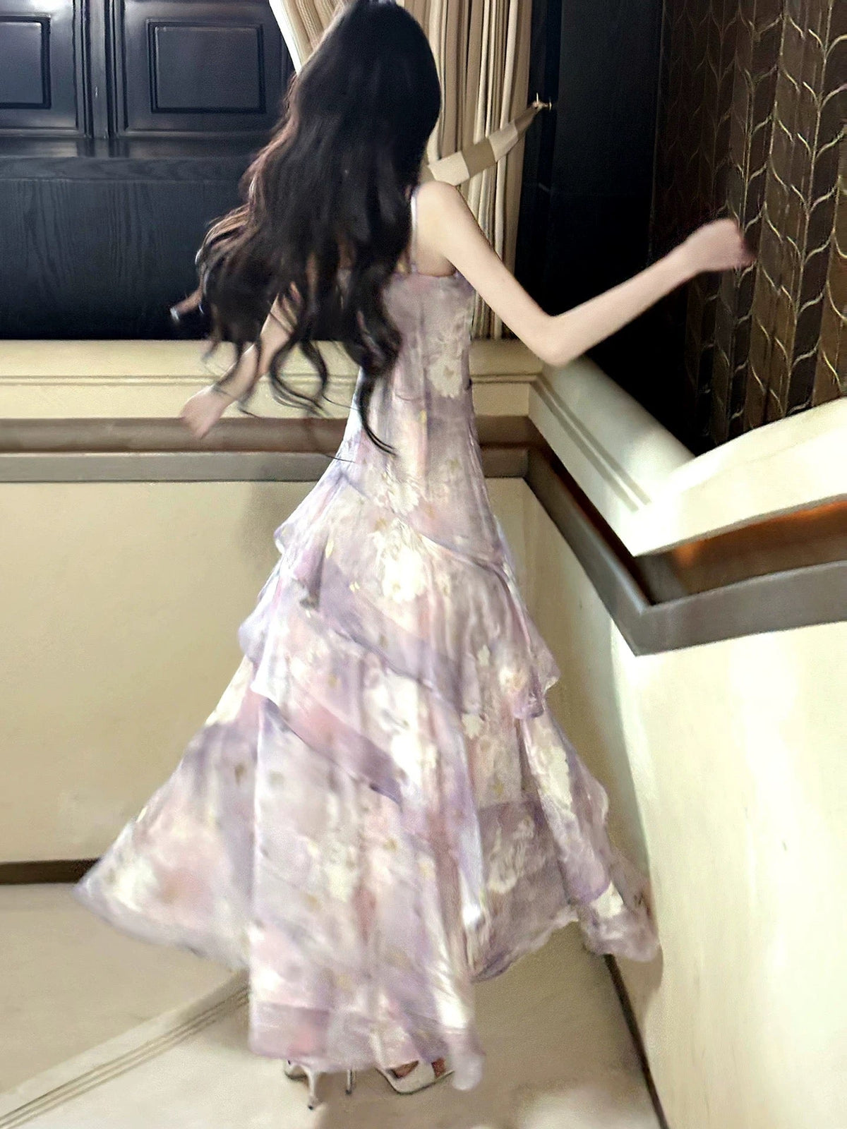 Classy Mermaid Spaghetti Strap Lilac Floral Chiffon Long For Women Girls Teens Prom Dresses N2212