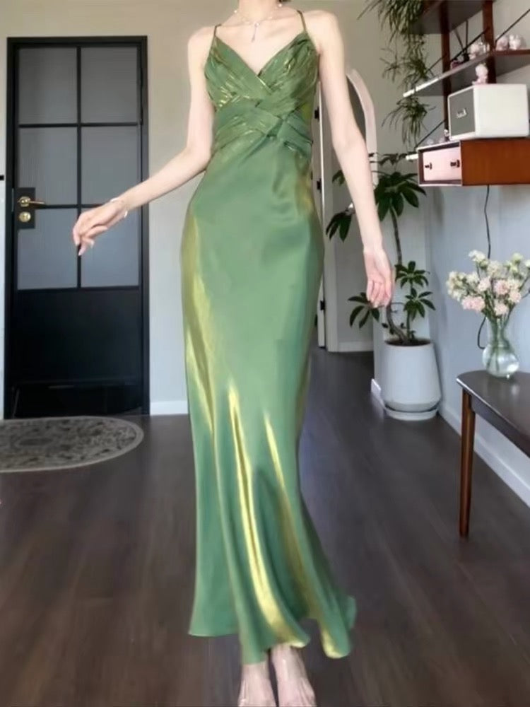 Classy Sheath Spaghetti Strap Green Long For Women Girls Teens Prom Dresses N2222