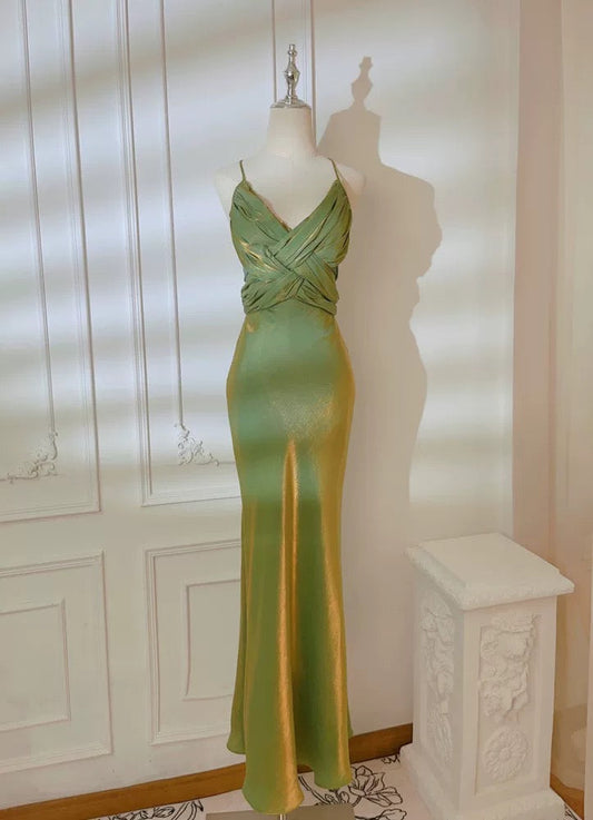 Simple Mermaid Spaghetti Strap Green Summer Formal For Women Girls Teens Prom Dresses N2223