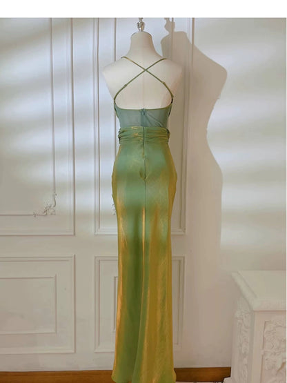 Simple Mermaid Spaghetti Strap Green Summer Formal For Women Girls Teens Prom Dresses N2223