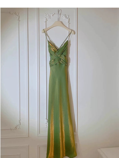 Simple Mermaid Spaghetti Strap Green Summer Formal For Women Girls Teens Prom Dresses N2223