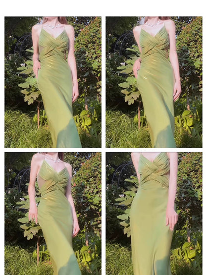 Simple Mermaid Spaghetti Strap Green Summer Formal For Women Girls Teens Prom Dresses N2223