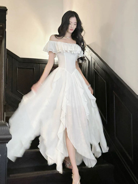 French Style A Line Off The Shoulder Ankle Length Summer Formal For Women Teens Prom Dresses N2225
