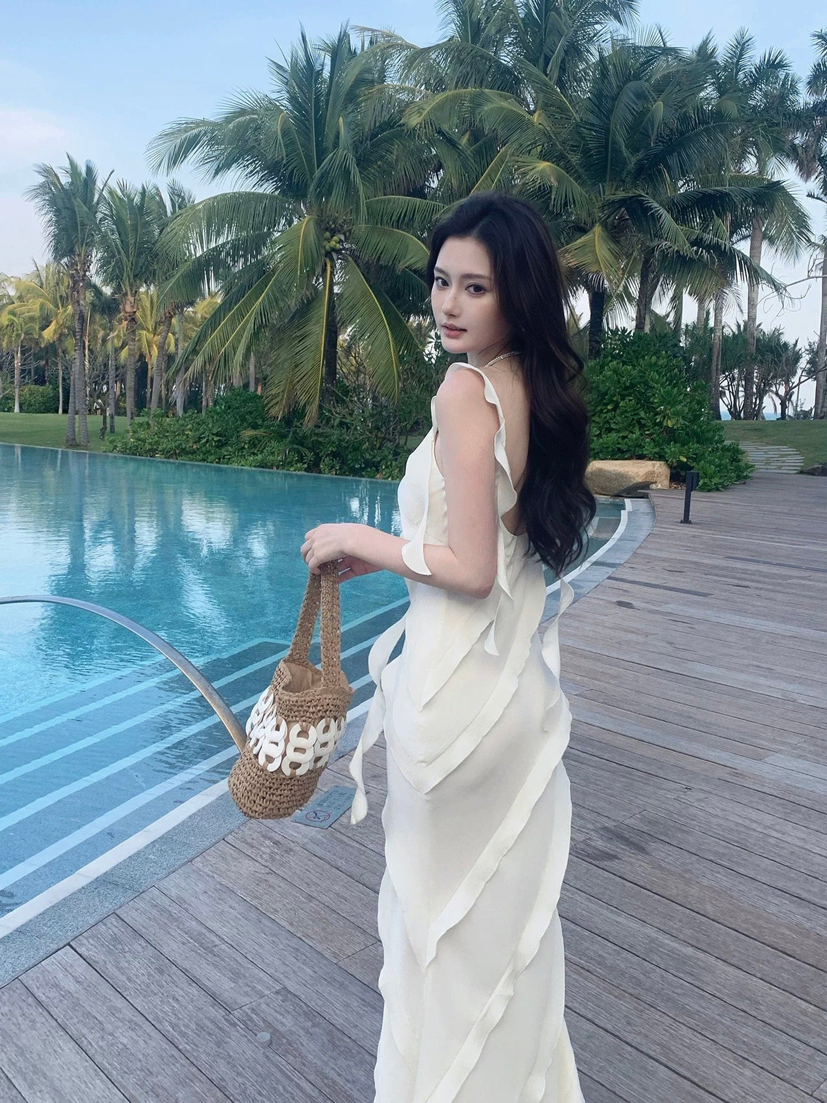 Simple Mermaid Spaghetti Strap White Chiffon Summer Formal For Women Girls Teens Prom Dresses N2227