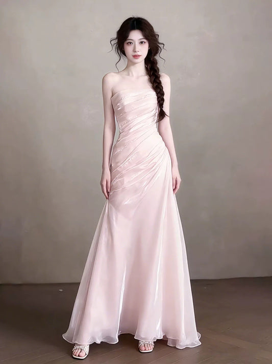 Cute Mermaid Strapless Pink With Ruffles For High Schools Teens Prom Dresses Long Graduation Dress N1669