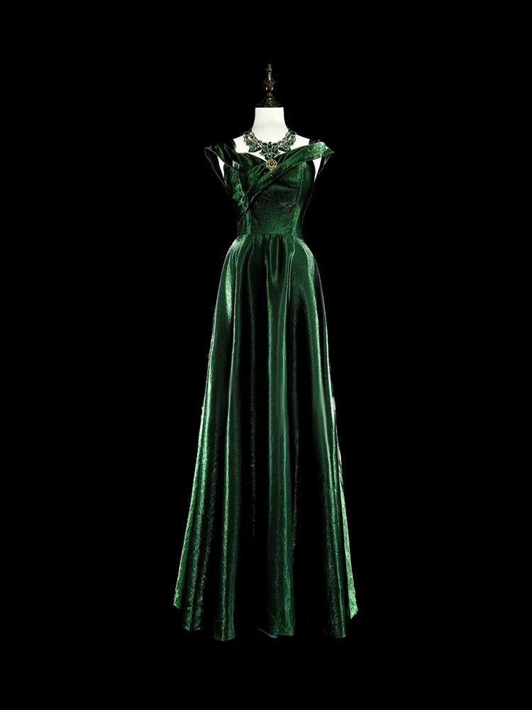Vintage A Line Sweetheart Dark Green Velvet With Ruffles For High Schools Teens Prom Dresses Long Graduation Dress N1672
