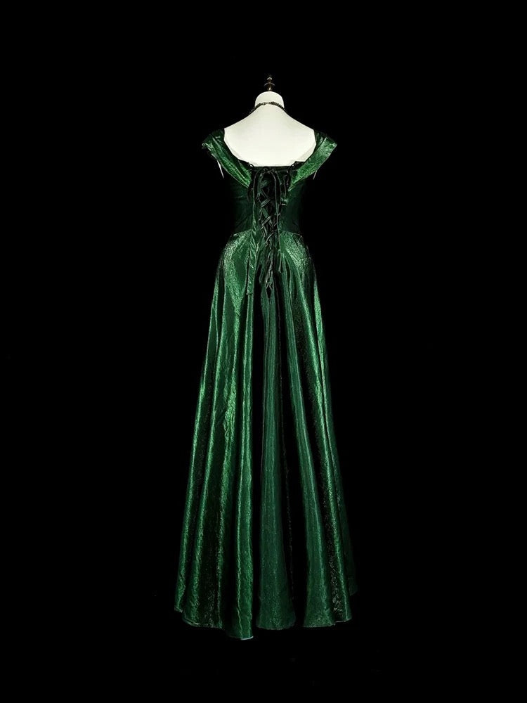 Vintage A Line Sweetheart Dark Green Velvet With Ruffles For High Schools Teens Prom Dresses Long Graduation Dress N1672