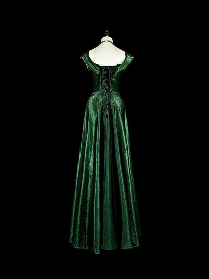 Vintage A Line Sweetheart Dark Green Velvet With Ruffles For High Schools Teens Prom Dresses Long Graduation Dress N1672