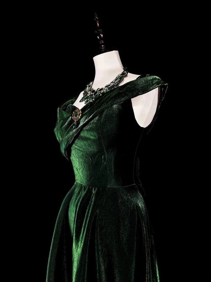 Vintage A Line Sweetheart Dark Green Velvet With Ruffles For High Schools Teens Prom Dresses Long Graduation Dress N1672