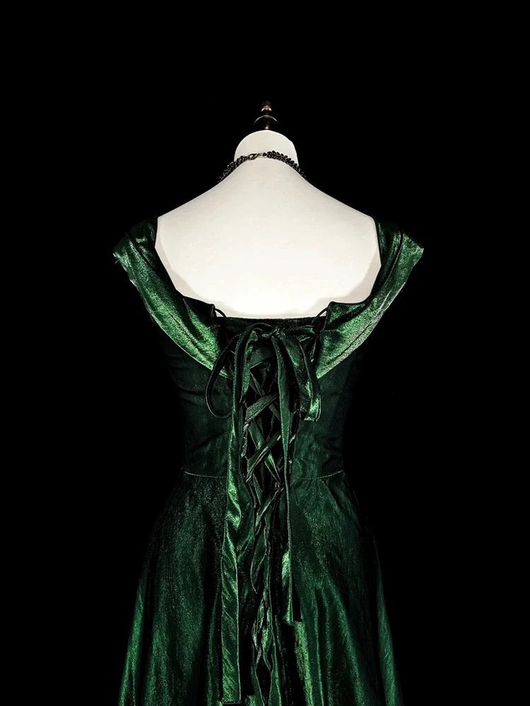 Vintage A Line Sweetheart Dark Green Velvet With Ruffles For High Schools Teens Prom Dresses Long Graduation Dress N1672