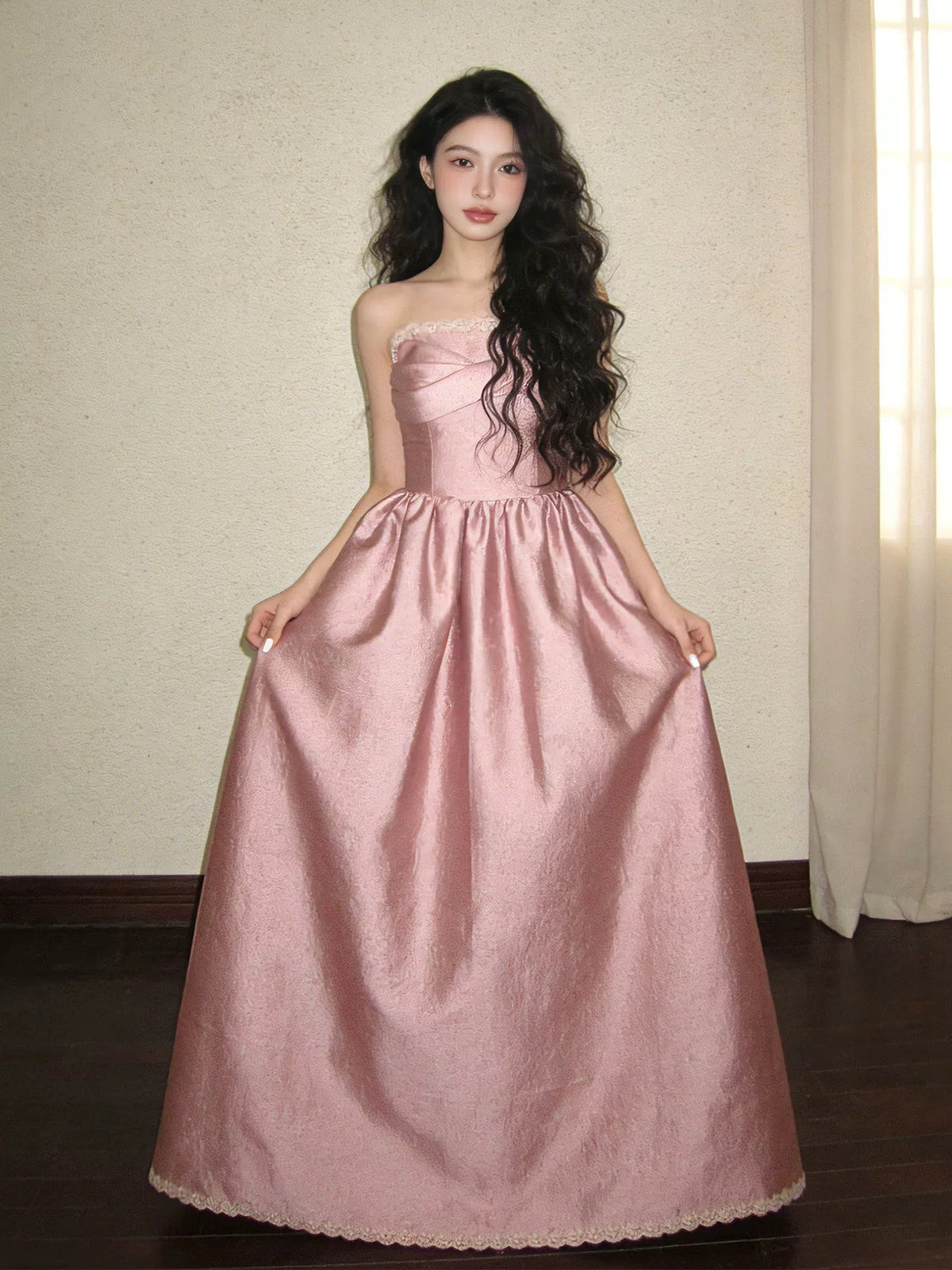 Beautiful Ball Gown Strapless Pink With Ruffles For High Schools Teens Prom Dresses Graduation Dress N1684