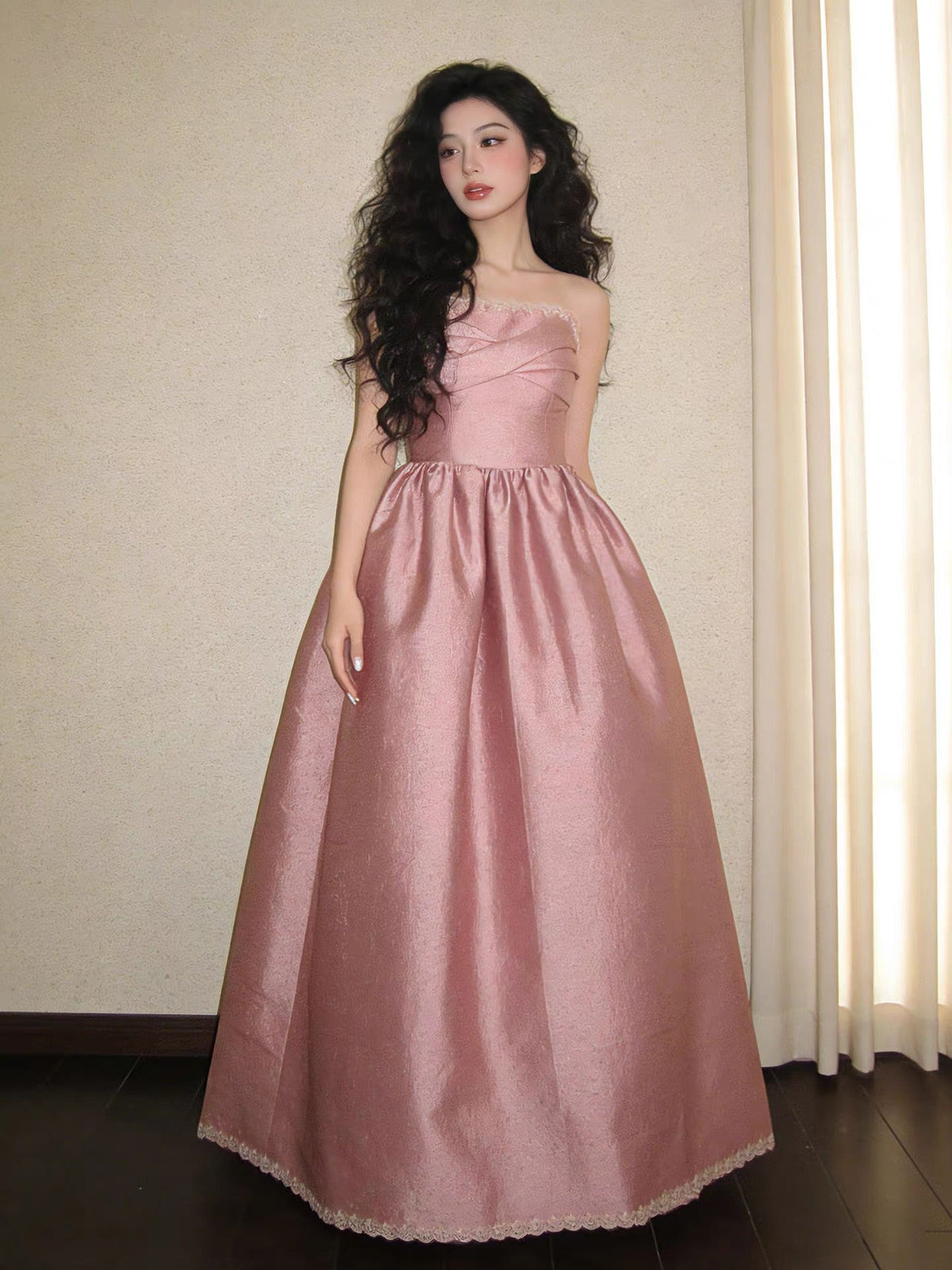 Beautiful Ball Gown Strapless Pink With Ruffles For High Schools Teens Prom Dresses Graduation Dress N1684