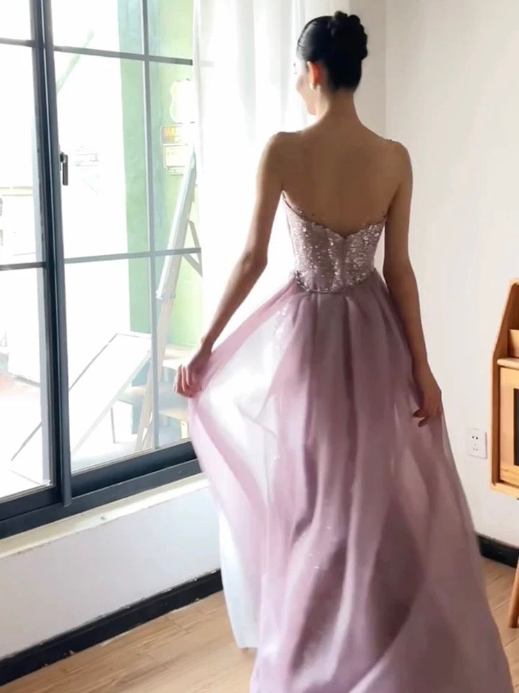 Beautiful A Line Lilac Sequins With Ruffles For High Schools Teens Prom Dresses Graduation Dress N1686
