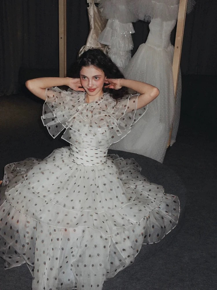 French Style Ball Gown Black Polka Dots For High Schools Teens Prom Dresses Graduation Dress N1692