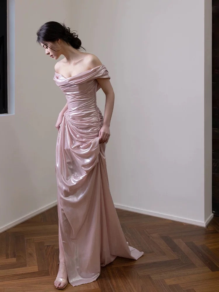 Charming Prom Dresses Mermaid Off The Shoulder Pink Long Formal Evening Dress N3940