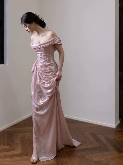 Charming Prom Dresses Mermaid Off The Shoulder Pink Long Formal Evening Dress N3940
