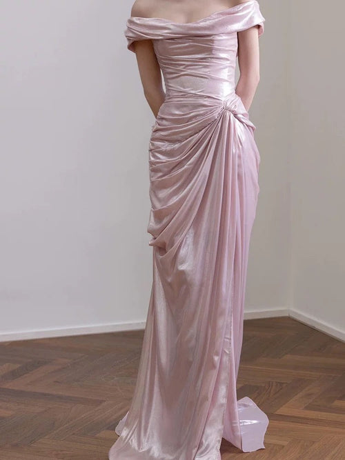 Charming Prom Dresses Mermaid Off The Shoulder Pink Long Formal Evening Dress N3940