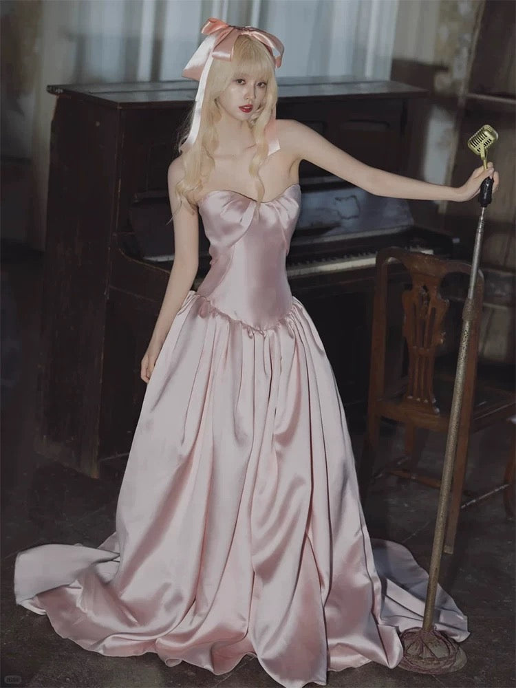 Princess Prom Dresses A Line Sweetheart Drop Waist Satin Long Formal Evening Dress N3948