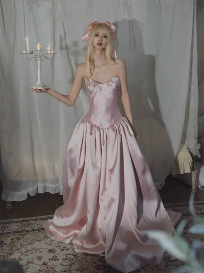 Princess Prom Dresses A Line Sweetheart Drop Waist Satin Long Formal Evening Dress N3948