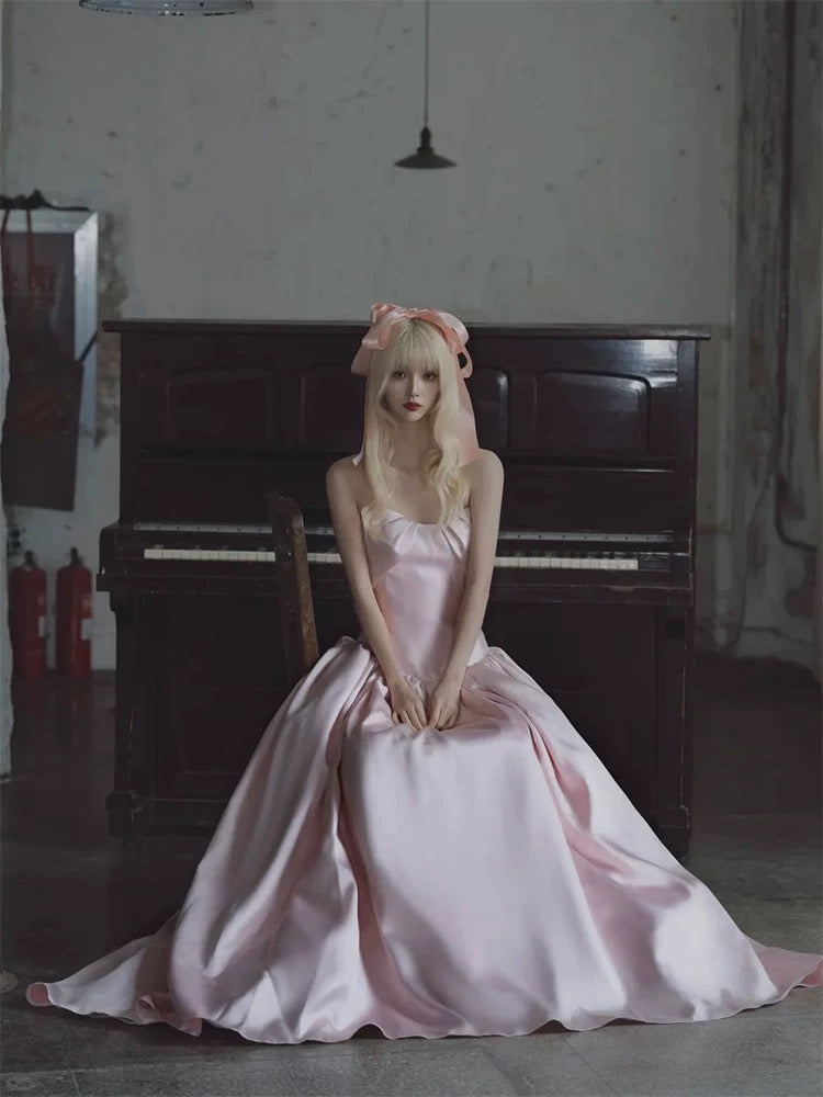 Princess Prom Dresses A Line Sweetheart Drop Waist Satin Long Formal Evening Dress N3948