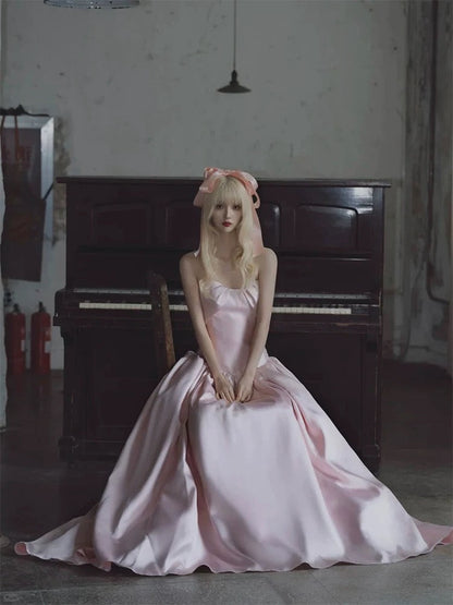 Princess Prom Dresses A Line Sweetheart Drop Waist Satin Long Formal Evening Dress N3948