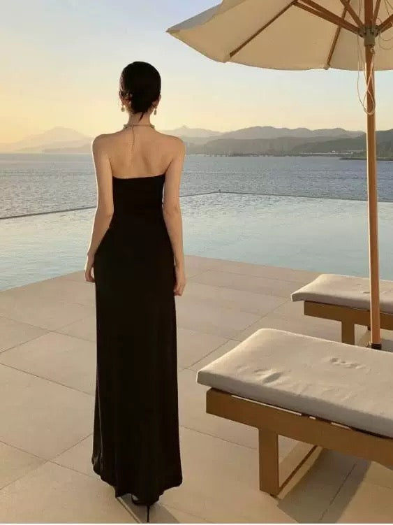 Pretty Prom Dresses Mermaid Strapless Black Tie Gown Formal Semi Long Formal Evening Dress N3986