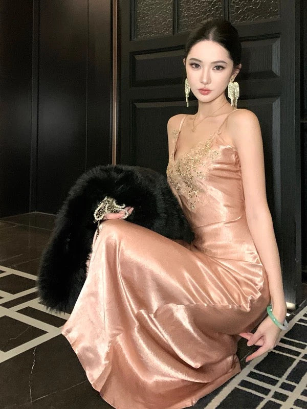 Pretty Prom Dresses Mermaid Spaghetti Strap Pink Evening Gown Formal Semi Long Formal Dress N3991