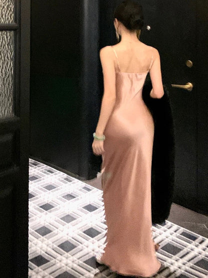 Pretty Prom Dresses Mermaid Spaghetti Strap Pink Evening Gown Formal Semi Long Formal Dress N3991