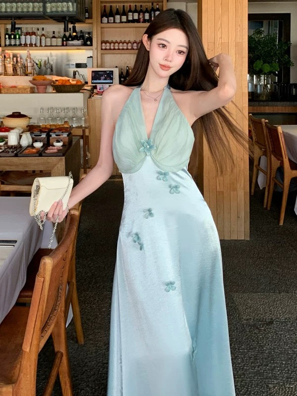 Classy Prom Dresses Mermaid Halter Slit Chiffon Evening Gown Long Formal Dress N4029