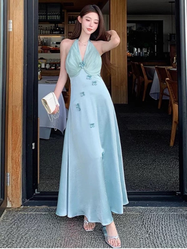 Classy Prom Dresses Mermaid Halter Slit Chiffon Evening Gown Long Formal Dress N4029