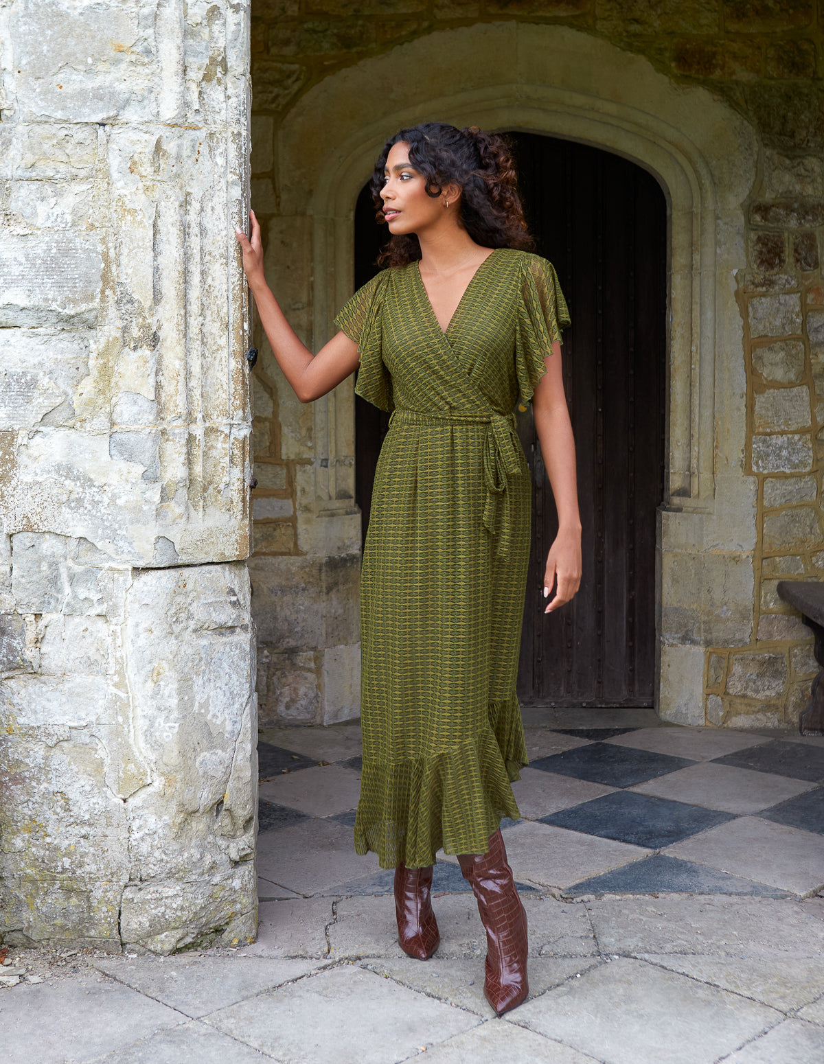 Lace Wrap Asymmetric Midi Dress