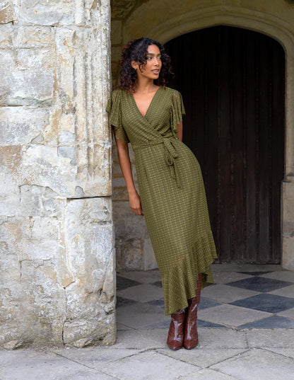 Lace Wrap Asymmetric Midi Dress