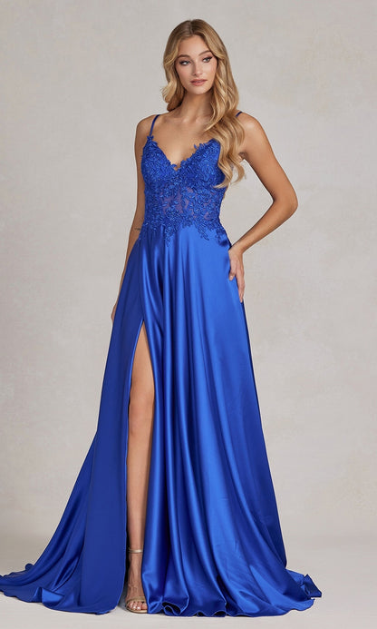 Long A-Line Prom Dress with Sheer-Lace Bodice