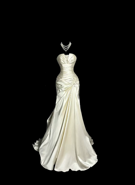 Gorgeous Prom Dresses Mermaid Strapless Satin With Ruffled For Women Formal Evening Outfits N3792