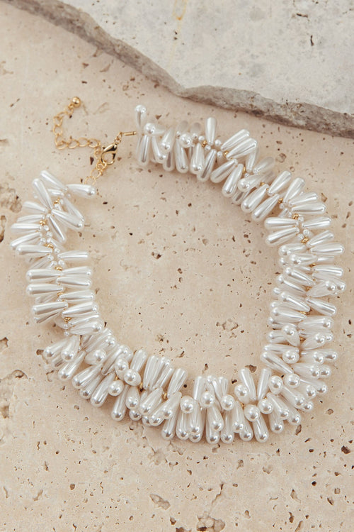 Cameron Teardrop Choker Necklace Pearl