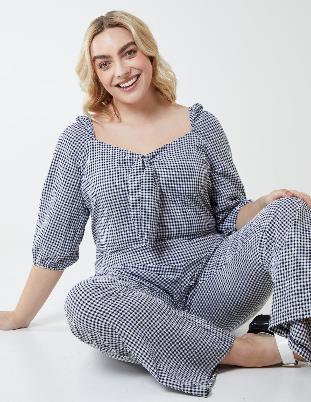 Curve Milkmaid Gingham Jumpsuit