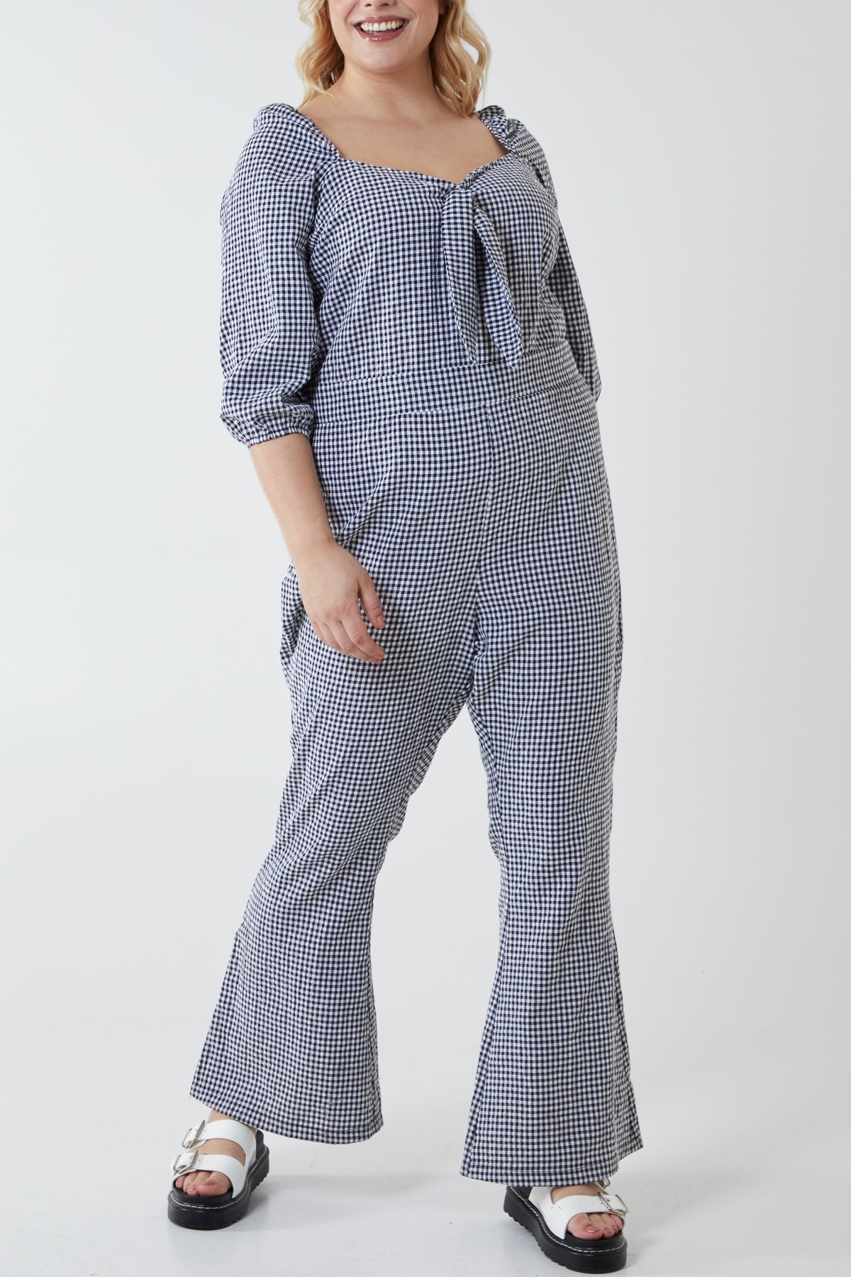 Curve Milkmaid Gingham Jumpsuit