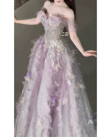 Sweet Ball Gown Off The Shoulder Tulle Pink Prom Dresses Inspiration Long Party Night Gowns 20th Birthday Outfits AB2238