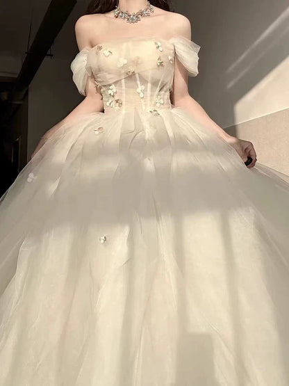 Princess Ball Gown Off The Shoulder Tulle Champagne Prom Dresses Inspiration Long Party Night Gowns 20th Birthday Outfits AB2237