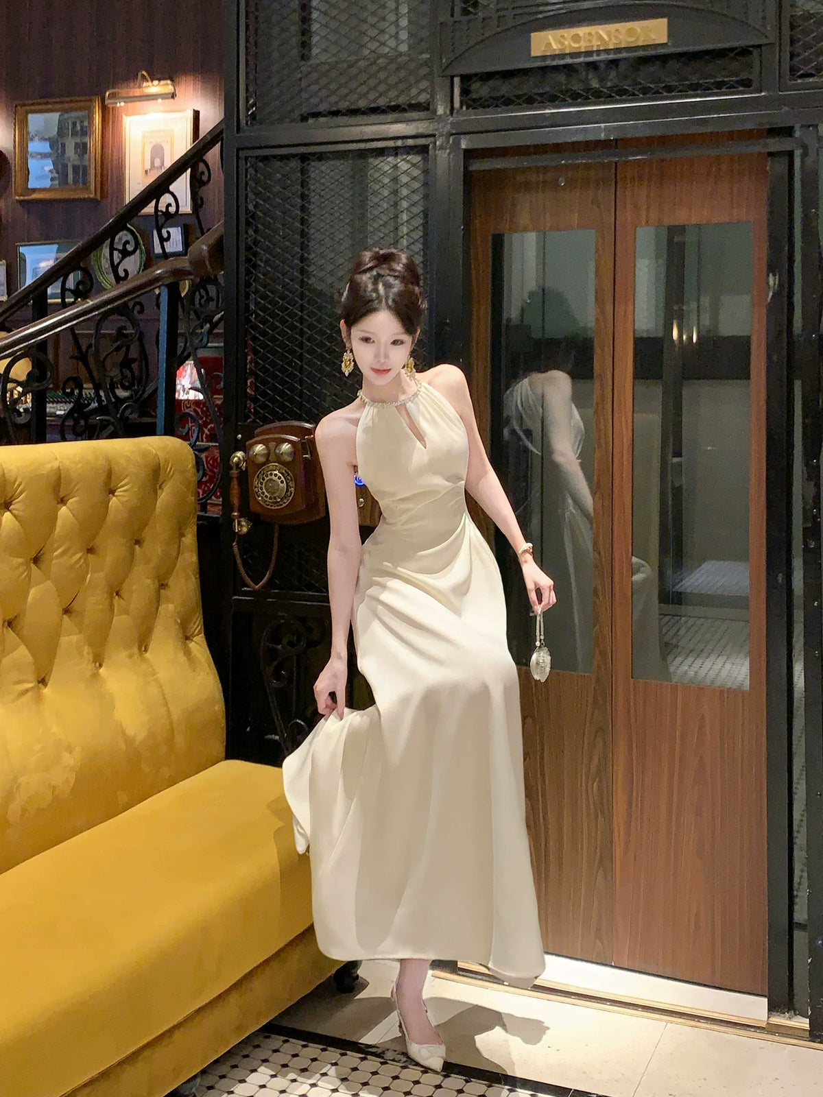 Sexy A Line Jewel Neck White Satin Ankle Length Prom Dresses Wedding Guest Dress 22th Birthday Outfits AB2507
