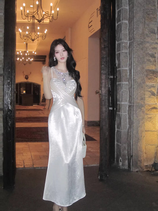 Elegant A Line Jewel Neck White Ankle Length Prom Dresses 17th Nigh Party Birthday Outfits AB2494