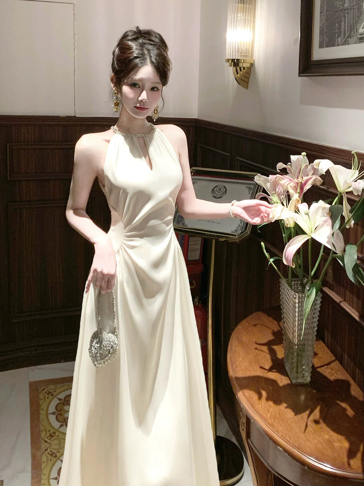 Sexy A Line Jewel Neck White Satin Ankle Length Prom Dresses Wedding Guest Dress 22th Birthday Outfits AB2507