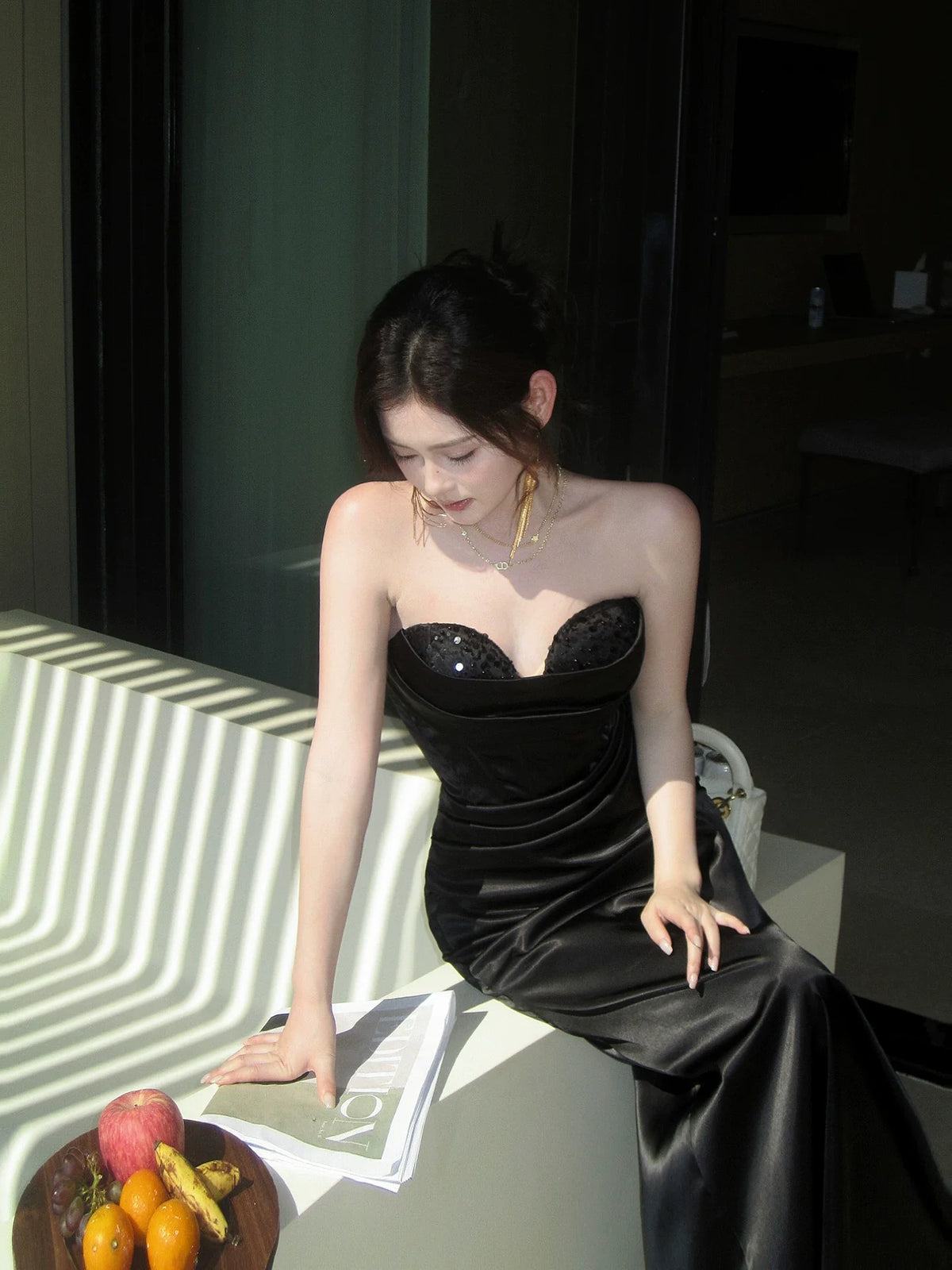 Elegant Mermaid Sweetheart Black Satin Sleeveless Long Prom Dresses 18th Birthday Outfits AB2417