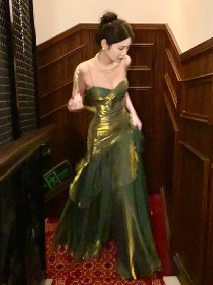 Modest Mermaid Spaghetti Straps Green Long Prom Dresses High School Teens Graduation Dance Dress 20th Birthday Outfits AB2501