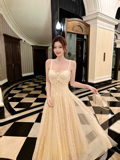 Sexy A line Spaghetti Straps Apricot Lace Prom Dresses Wedding Guest Dress 20th Birthday Outfits AB2469