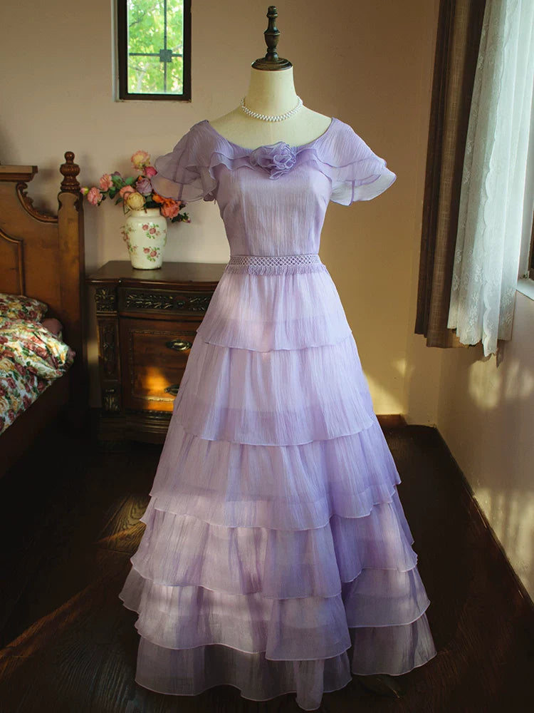 Vintage A line Scoop Neck Lilac Prom Dresses With Pleated Inspiration Long Party Night Evening Dress 18th Birthday Outfits AB2366
