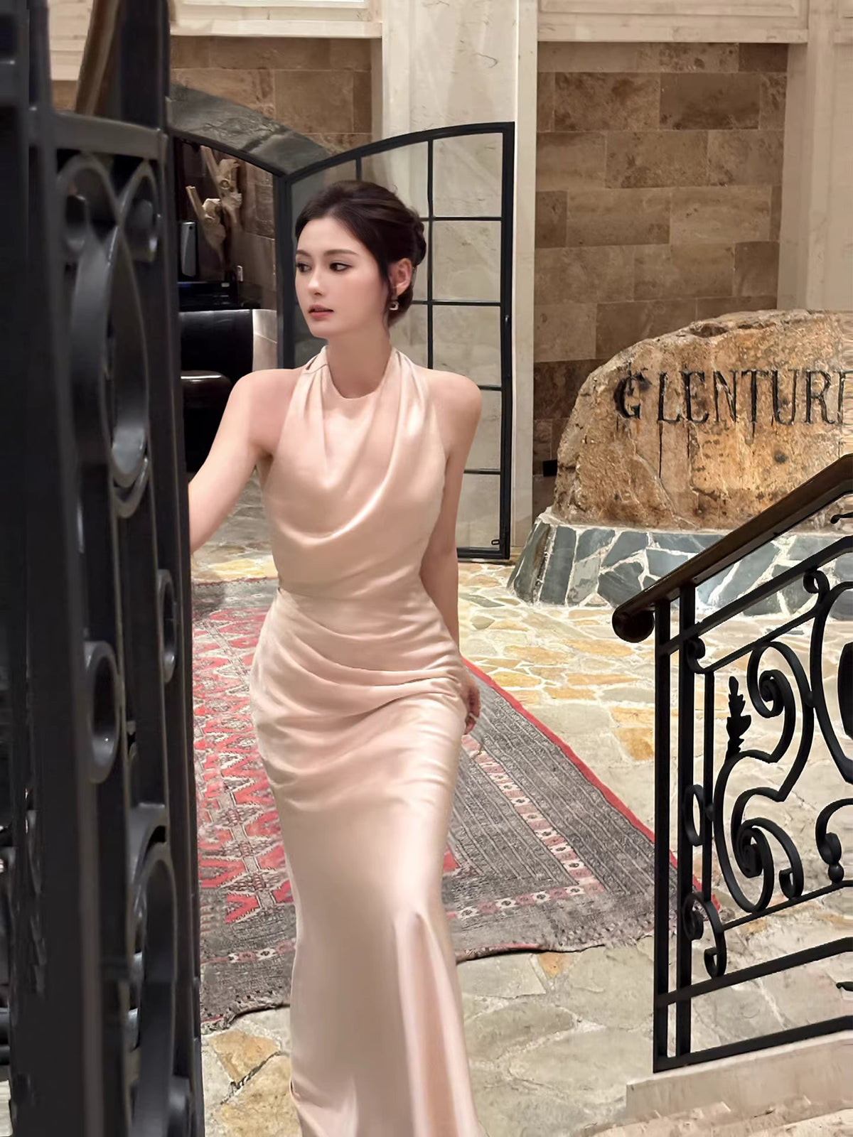 Elegant Mermaid Halter Pink Ankle Length Prom Dresses 17th Nigh Party Birthday Outfits AB2486
