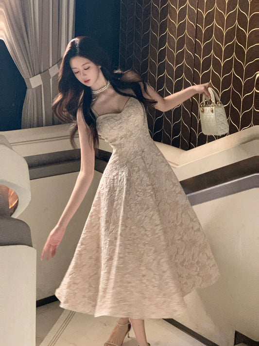 Modest A Line Spaghetti Straps Champagne Satin Prom Dresses Wedding Guest Dress 20th Birthday Outfits AB2462