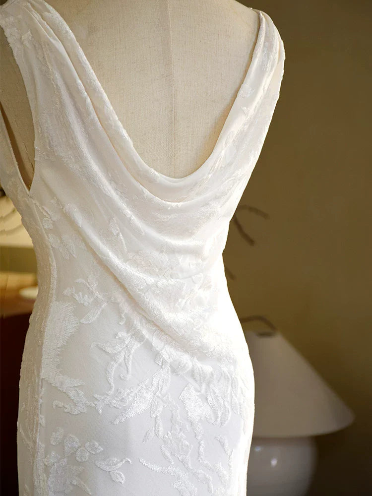 Vintage 1950s A Line Cowl Neck White Floral Lace Prom Dresses Inspiration Long Party Evening Dress 18th Birthday Outfits AB2368